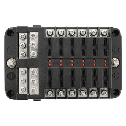 FUSE BLOCK 12 WAY ATS FUSE NEGATIVE BUS BAR & RED LED FUSE BLOWN LED ON